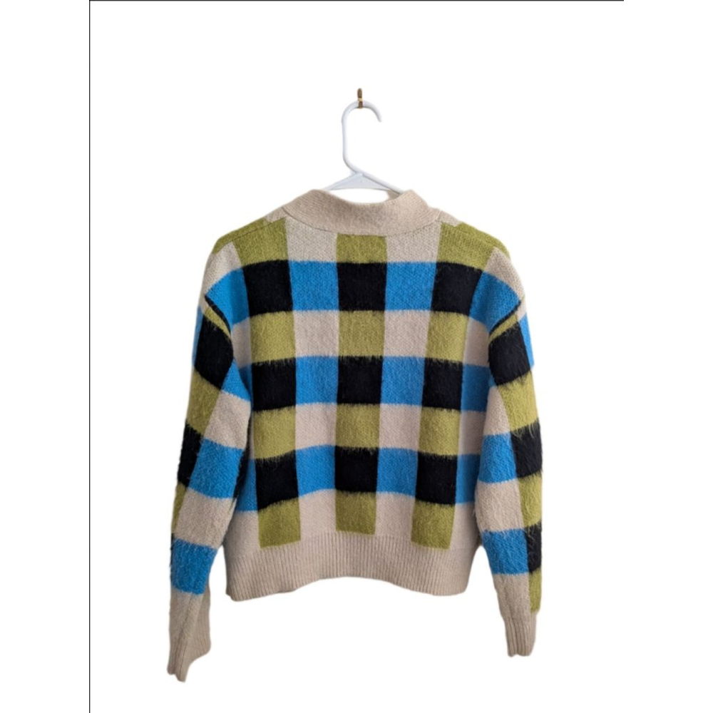 Women's FRNCH S Beige Blue Plaid Cardigan, Size S - Picture 3 of 7